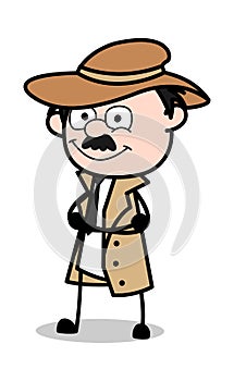 Smiling Pose - Retro Cartoon Police Agent Detective Vector Illustration