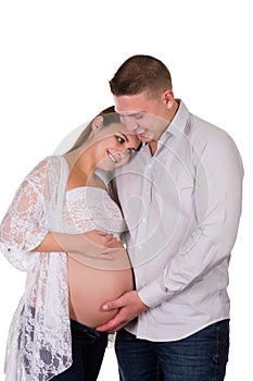 Smiling pregnant couple