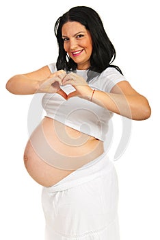 Smiling pregnant showing heart shape