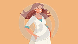 A smiling pregnant woman wearing a breezy tunic made from hemp and linen blend perfect for a warm summer day.. Vector