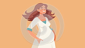 A smiling pregnant woman wearing a breezy tunic made from hemp and linen blend perfect for a warm summer day.. Vector photo