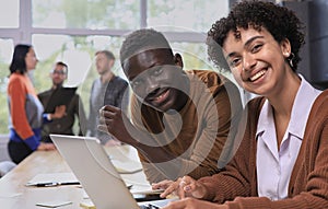 Smiling professional business leaders and employees group team portrait