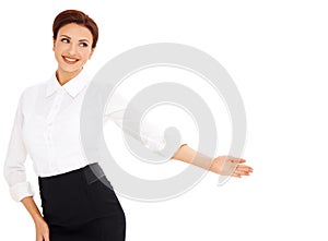 Smiling professional woman pointing