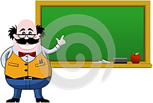 Smiling Professor Indicating Blank Blackboard