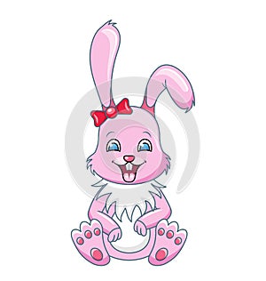 Smiling Rabbit Cartoon Girl, Beautiful Bunny, Happy Girling Isolated on White Background