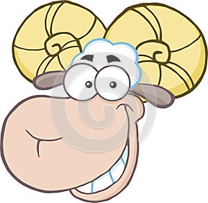 Smiling Ram Sheep Head Cartoon Mascot Character