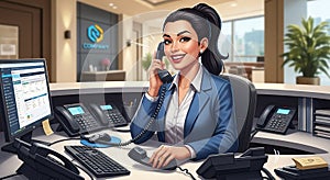 Smiling receptionist talking on the phone at the office