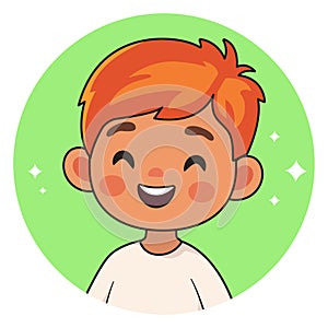 Smiling red-haired boy. Happy child. Avatar for social networks. Vector illustration