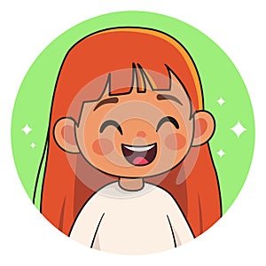 Smiling red-haired girl. Happy child. Avatar for social networks. Vector illustration