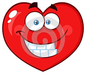 Smiling Red Heart Cartoon Emoji Face Character With Expression.