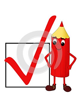 Smiling red pencil with a check box