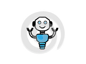 Smiling robot with hands up for logo photo