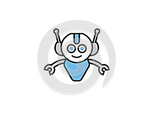 Smiling robot with open hands for logo