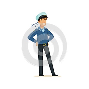 Smiling sailor man character in blue uniform vector Illustration photo