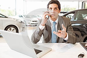 Smiling salesman having a phone call