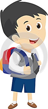 Smiling school boy with backpack. on white