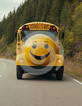 Smiling School Bus on the Road