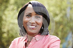 Smiling senior African American woman, horizontal, portrait