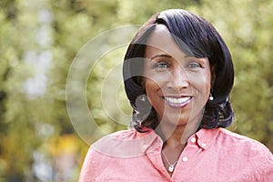 Smiling senior African American woman, horizontal, portrait