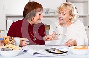 Smiling senior women with documentation