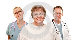 Smiling Senior Woman with Medical Doctor and Nurse