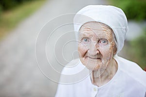 Smiling senior woman outdoors