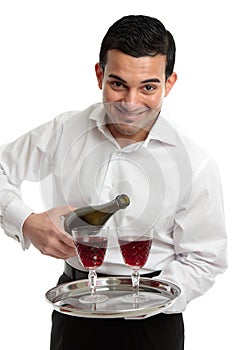 Smiling servant or waiter with wine