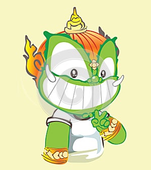 Smiling and show 2 fingers acting character design Thai giant ca