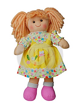 Smiling sit Cute rag doll isolated