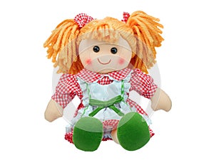 Smiling sit Cute rag doll isolated photo