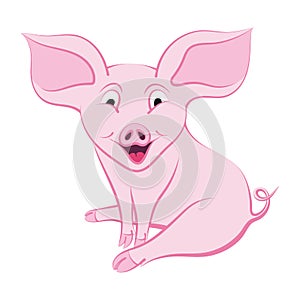 Smiling sitting pink pig with color contour.