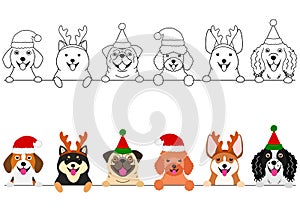 Smiling small dogs with Christmas costumes border set