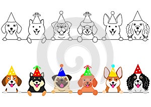 Smiling small dogs with party hat border set