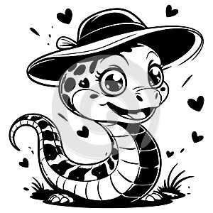 Smiling Snake with Hat and Hearts