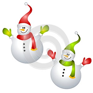 Smiling Snowmen Clip Art Isolated