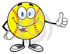 Smiling Softball Cartoon Mascot Character Giving A Thumb Up