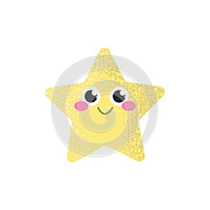 Smiling star with rosy cheeks on a white background, children`s decor, greeting card, logo, icon