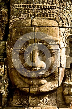 Smiling stone faces in the temple