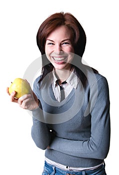 Smiling student with apple
