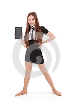 Smiling student teenage girl with tablet pc