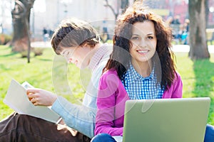 Smiling students outdoors