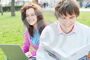 Smiling students outdoors