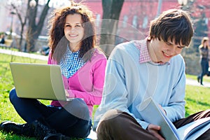 Smiling students outdoors