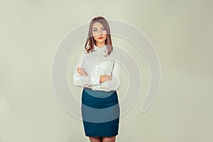 Smiling Successful business woman employee with arms crossed folded hands