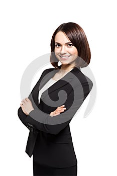 Smiling sucsess business woman portrait. Crossed arms.