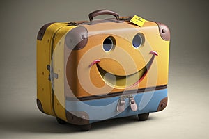 Smiling suitcase. Concept for travel and vacation. Generative AI. photo