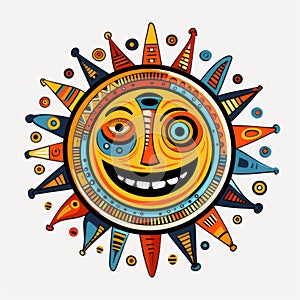 The Smiling Sun Of Ascania: A Colorful Folk Art Doodle