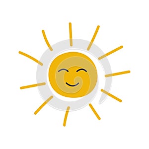 Smiling sun. Design element for nursery, postcards, textiles