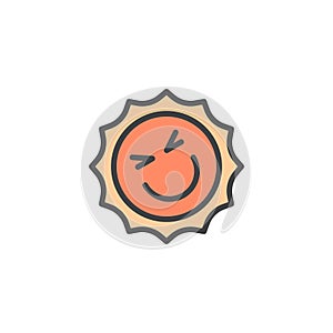 Smiling sun filled outline icon