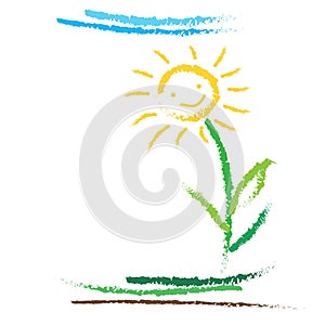 smiling sun flower in brush paint style on a white background